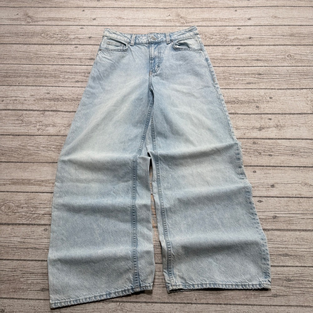 H&M Divided Jeans Womens 4 Blue Light Wash Denim High Rise Baggy Wide Leg Cotton